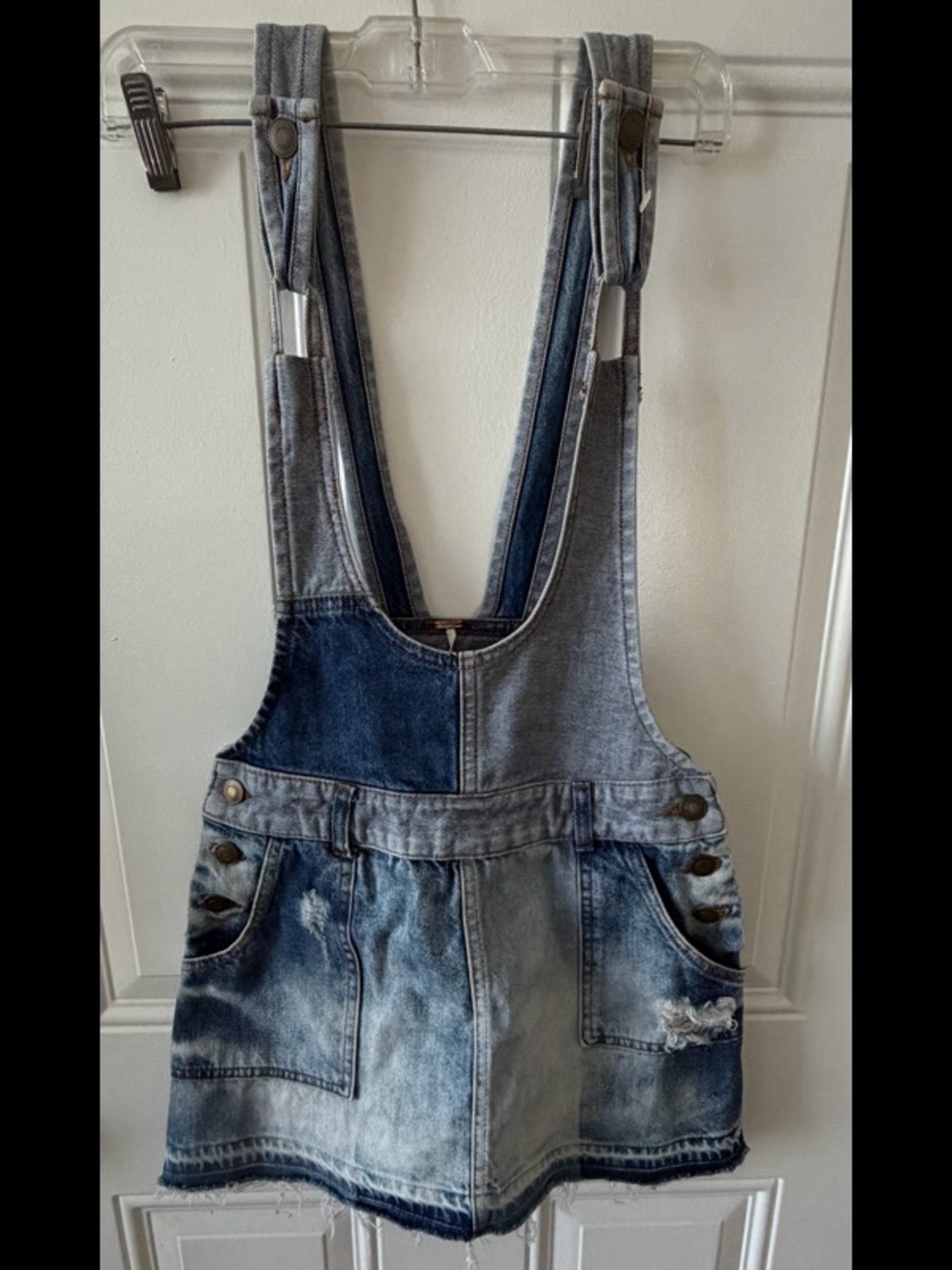 Free People Two-Tone Blue Denim Overall Romper